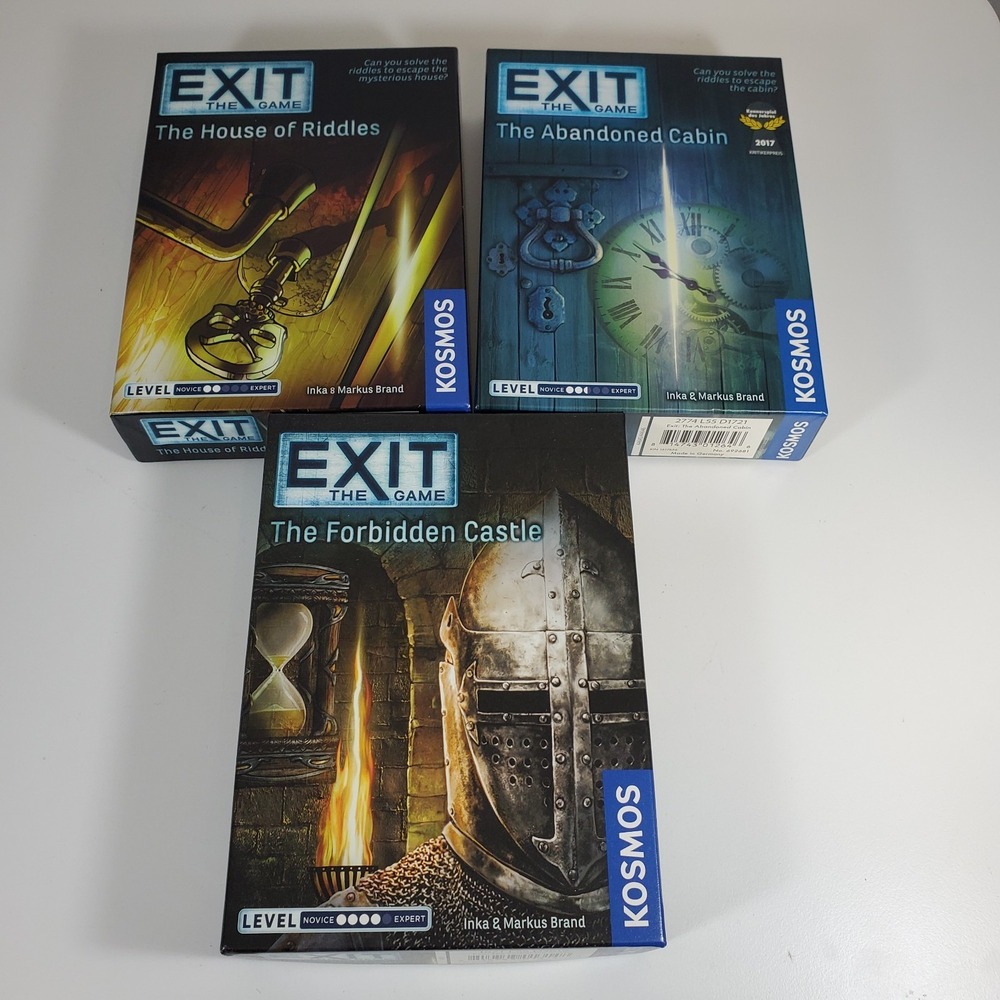 3 Exit The Game Used Lot House of Riddles / Abandoned Cabin / Forbidden Castle